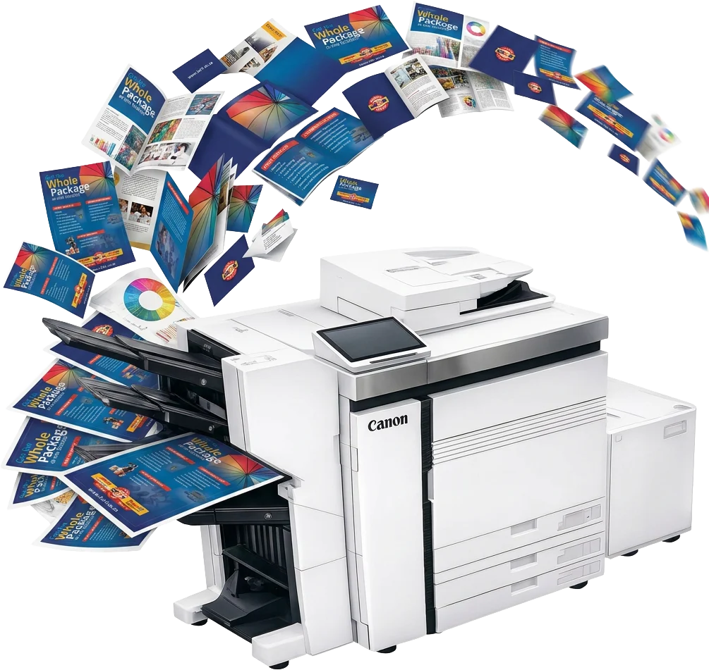 Colour prints flowing from the production press